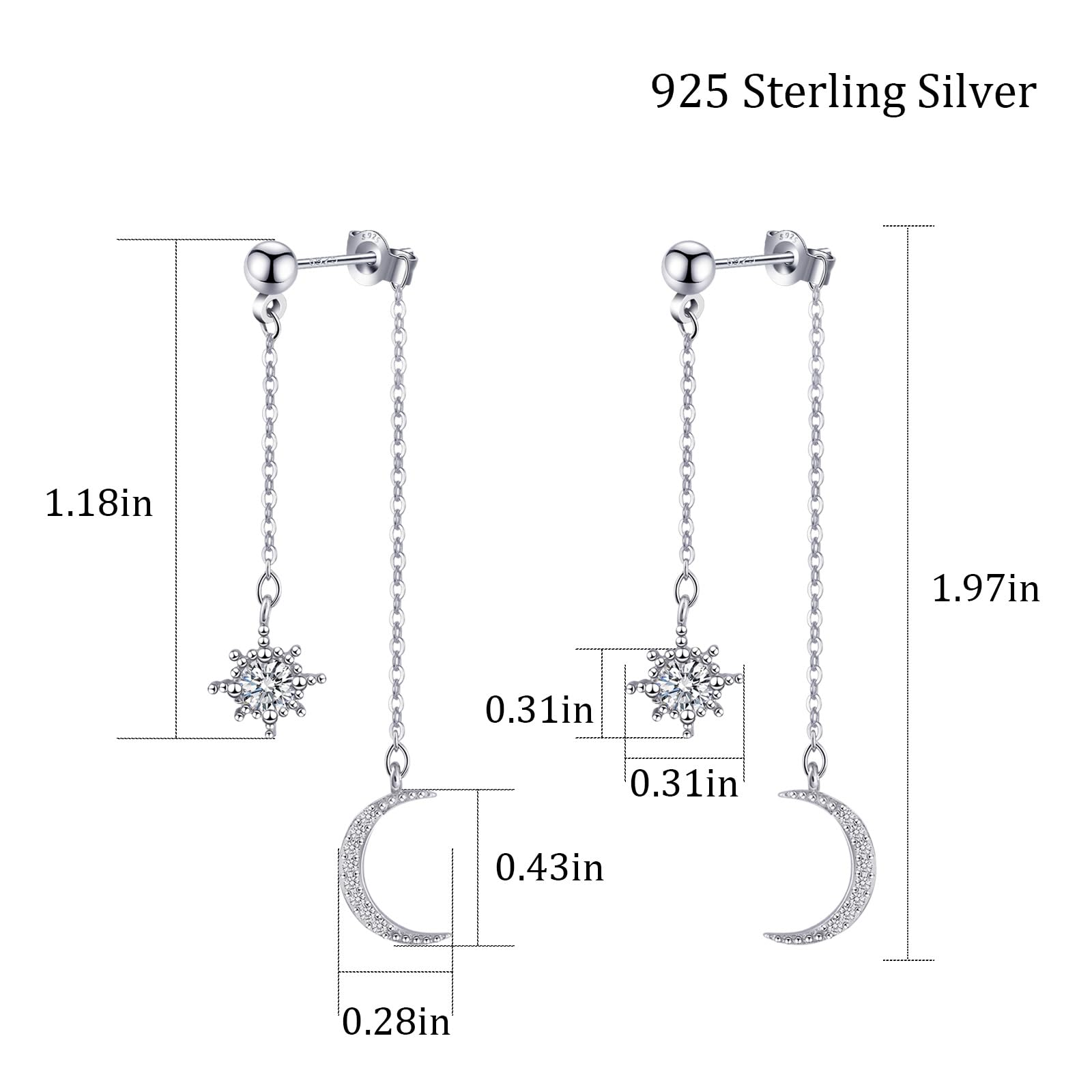 Watforsh Moon and Star Dangle Earrings for Women Chain Tassel with Cubic