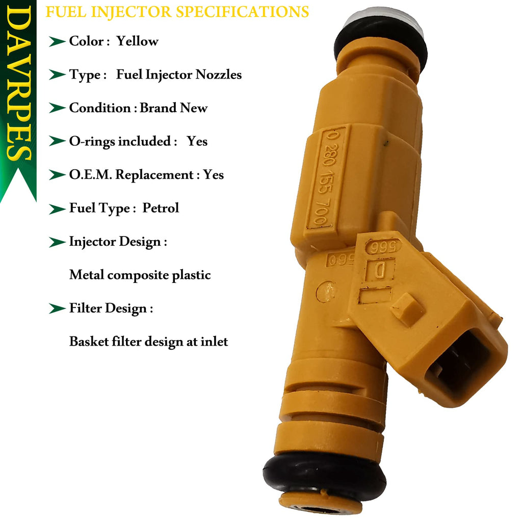 DAVRPES 4Pcs 0280155710 0280155700 Fuel Injectors 4 Holes Disc Engine Fuel Spray