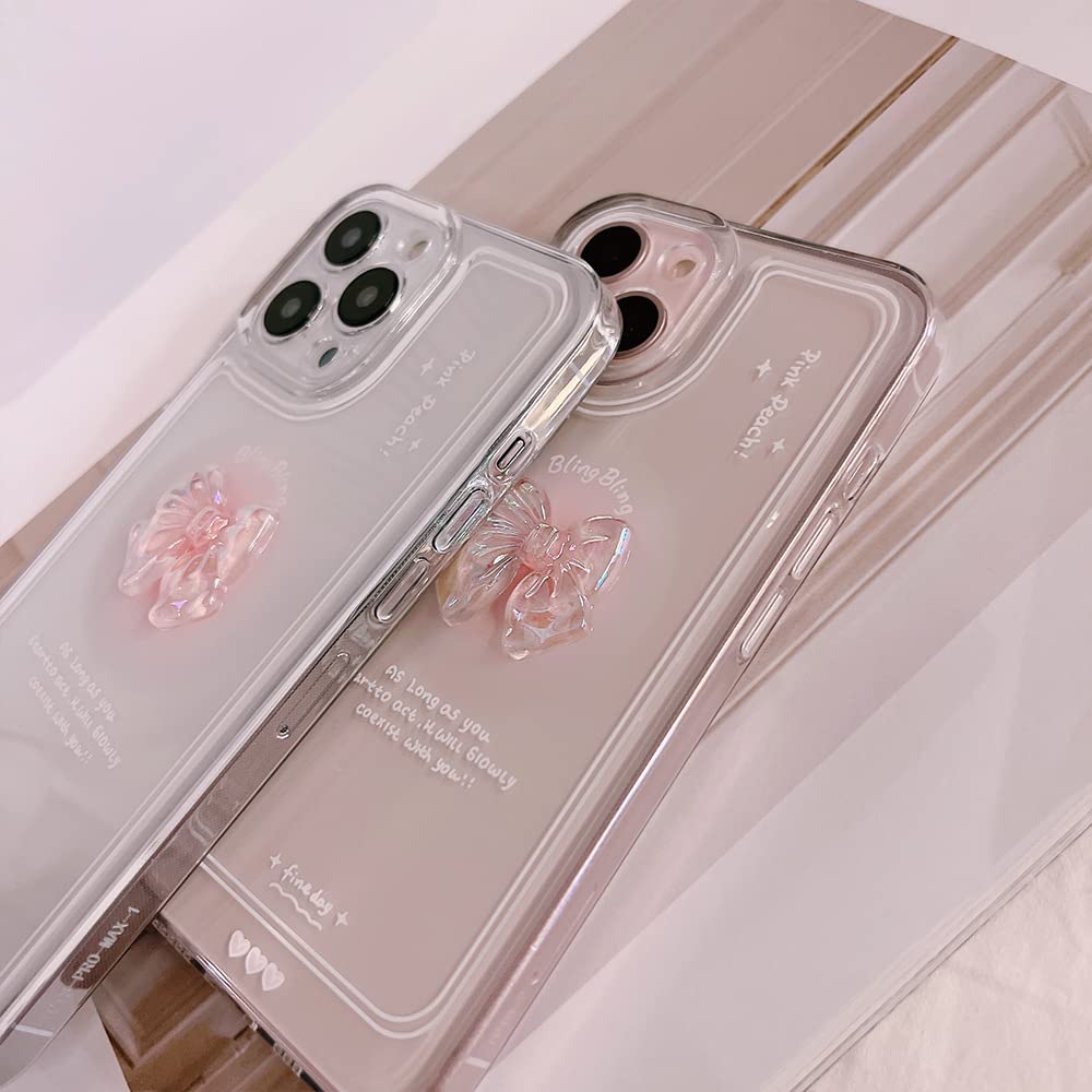 Ownest Compatible for iPhone 14 Pro Max Cute 3D Pink Bowknot Slim Clear
