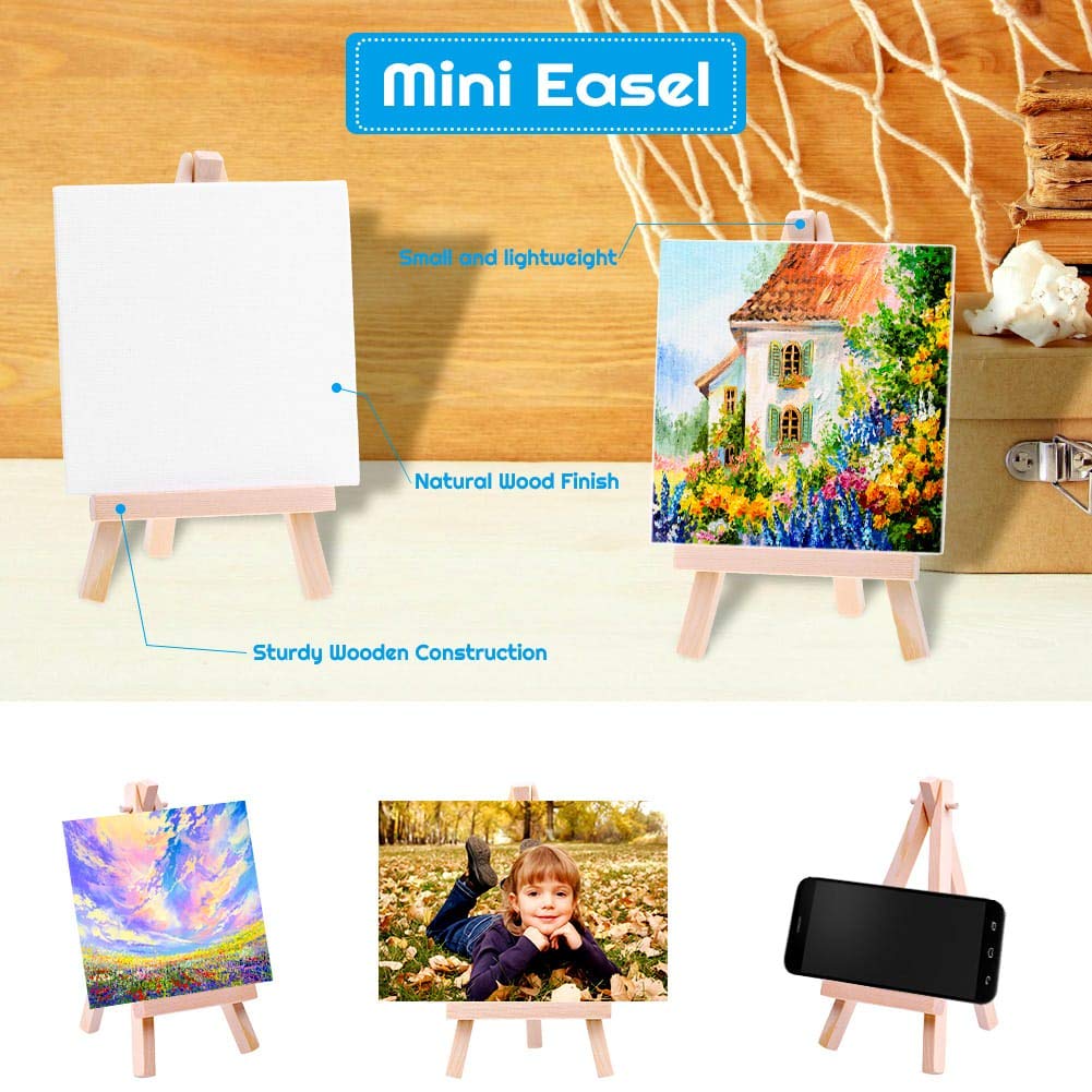 Mini Canvases 18 Pack 4x4 Inch with Easel Painting Kit Acrylic Oil Watercolor