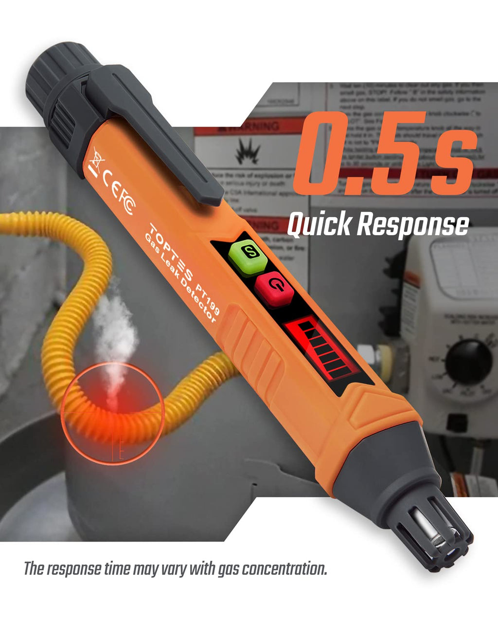 PT199 Natural Gas Leak Detector with Audible & Visual Alarm, Portable Gas