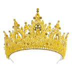 Women Crystal Crown Tiara Gold Alloy Headpiece Wedding Prom Hair Accessory (Gold