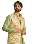 Sojanya (Since 1958 Men'S Silk Blend, Cream & Gold Embroidered Nehru Jacket,