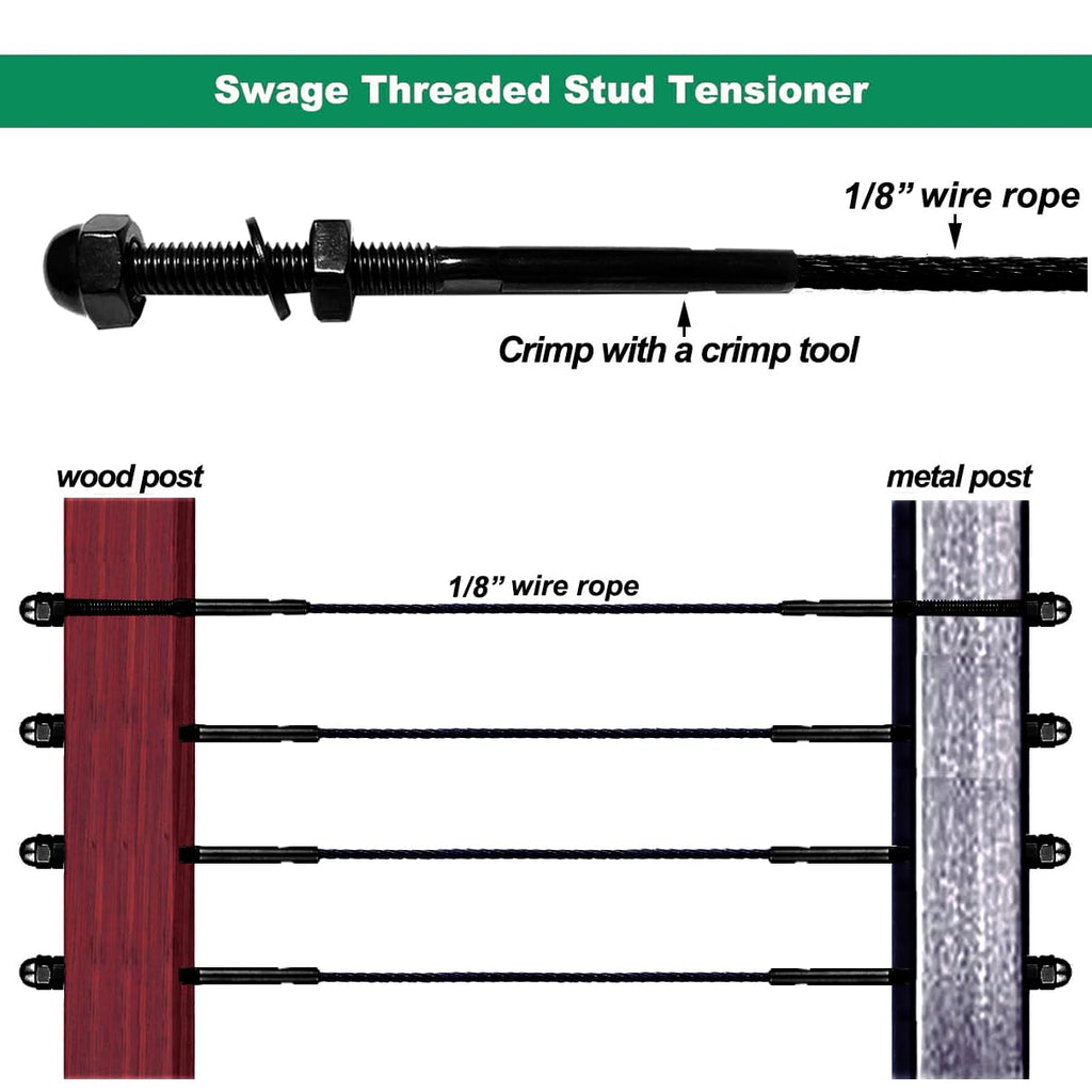 20 Count Sowtowe 1/8 Black Cable Railing Hardware, T316 Stainless Steel Cable