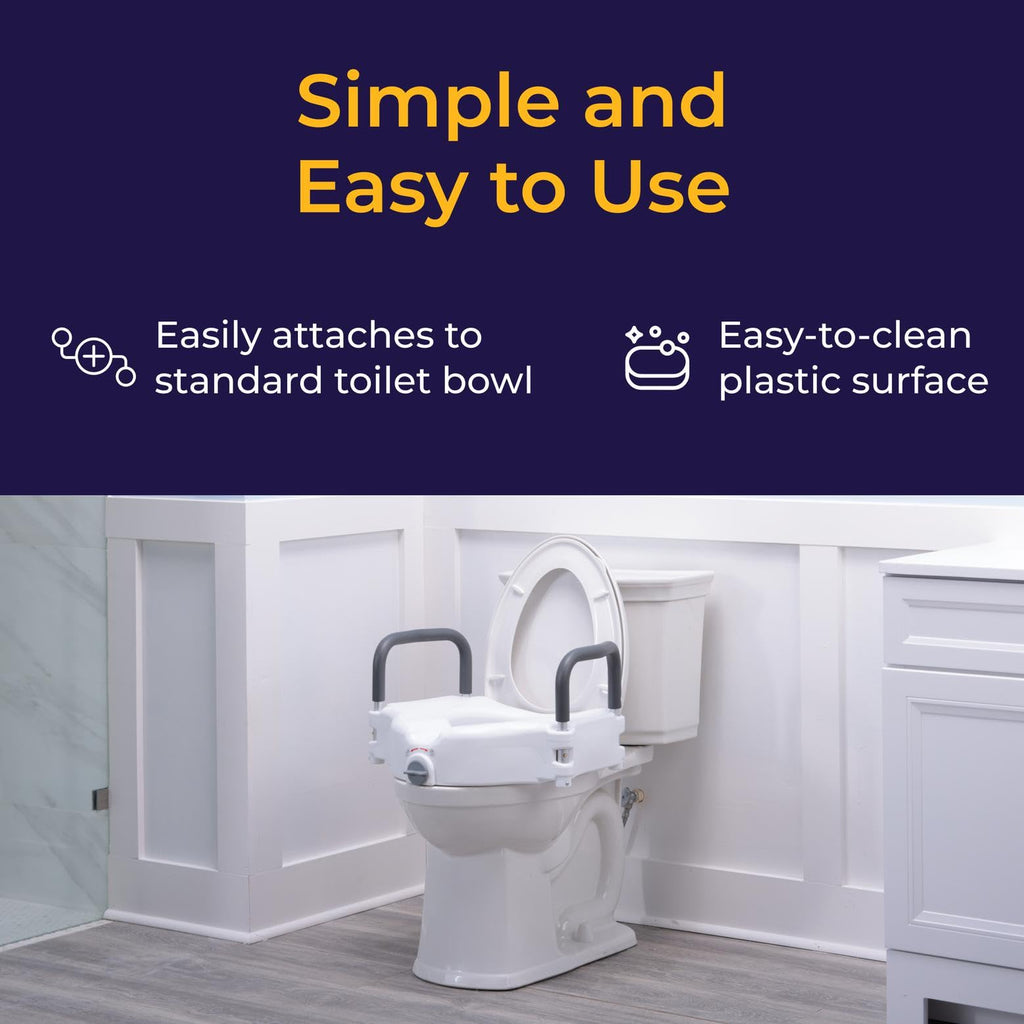 Drive Medical RTL12027RA 2-in-1 Raised Toilet Seat with Removable Padded Arms,
