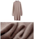 Ailaile 100% Merino Wool Sweater Dress Women's Long Sleeve Mock Neck Pullover