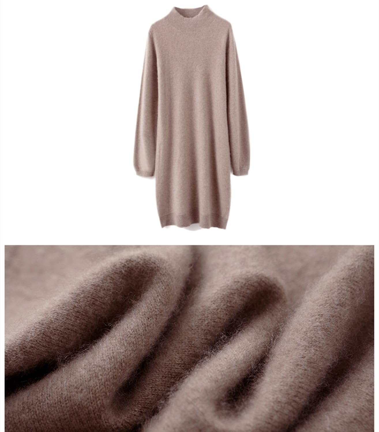 Ailaile 100% Merino Wool Sweater Dress Women's Long Sleeve Mock Neck Pullover