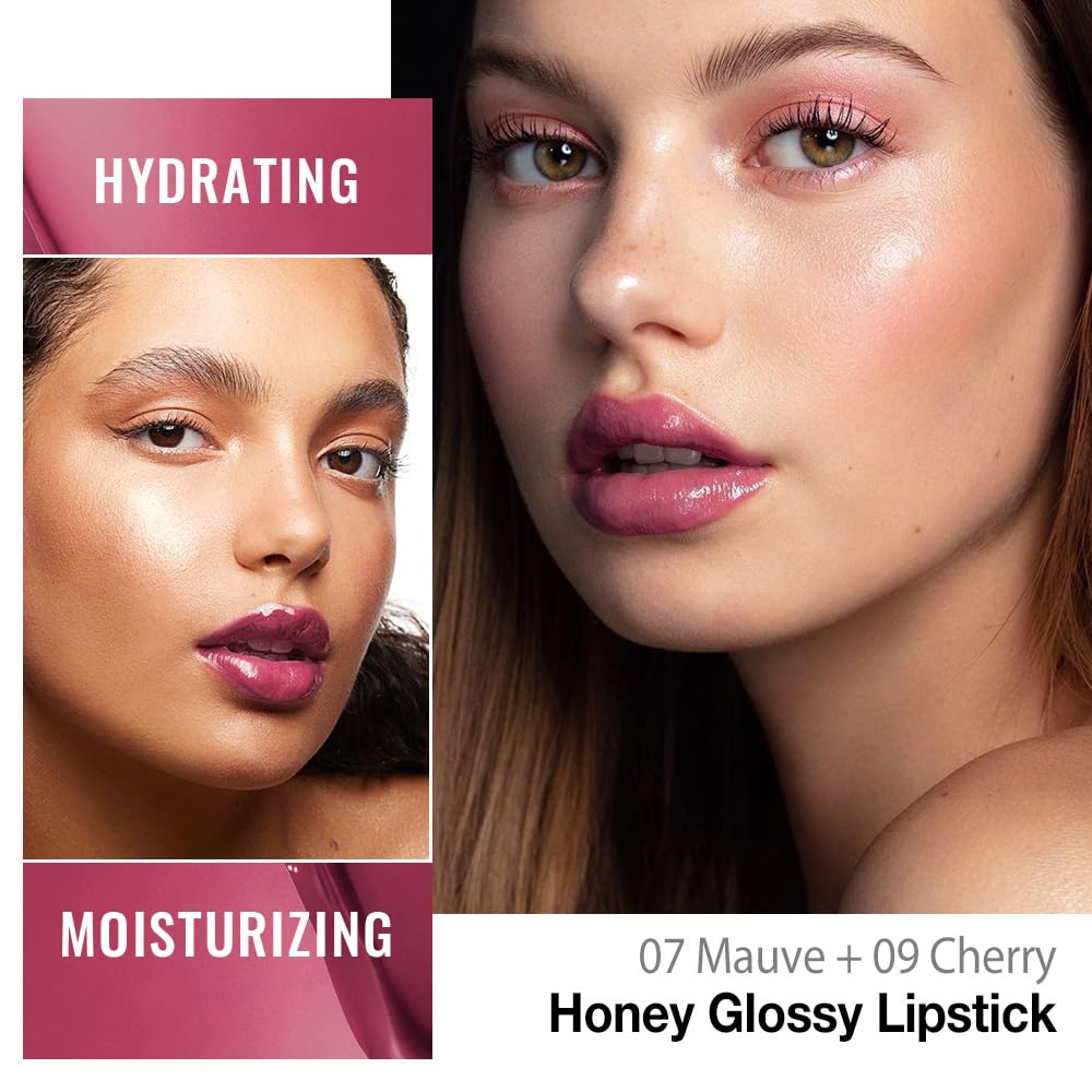 evpct 2Pcs Mauve Plum Cherry Honey Lipstick Tinted Lip Balm, Sheer Hydrating
