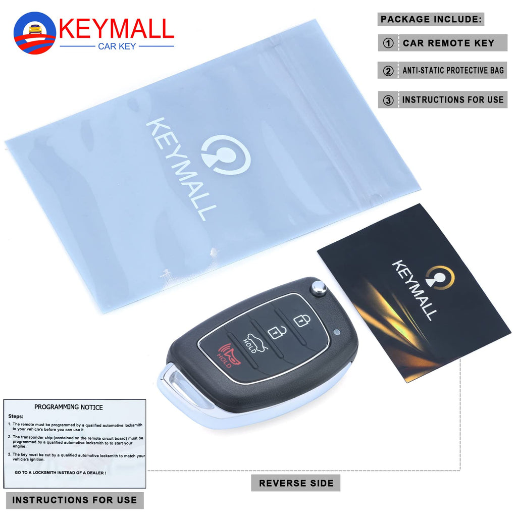 Keymall Keyless Entry Remote Key Fob Replacement for Hyundai Sonata 2014 2015 2016 2017 433MHz 4 Buttons (FCC ID:TQ8-RKE-4F16 PN: 95430-C1010)