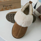 PAMIR Women's Winter Warm House Shoes & Slipper Boots - Indoor Outdoor Ankle Booties with Genuine Suede, Sheepskin Trim & Memory Foam, Chestnut, Size 8 US