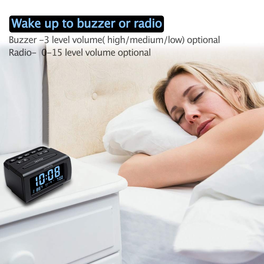 DreamSky Alarm Clock Radio Bedroom Battery Backup Large Display USB FM Snooze
