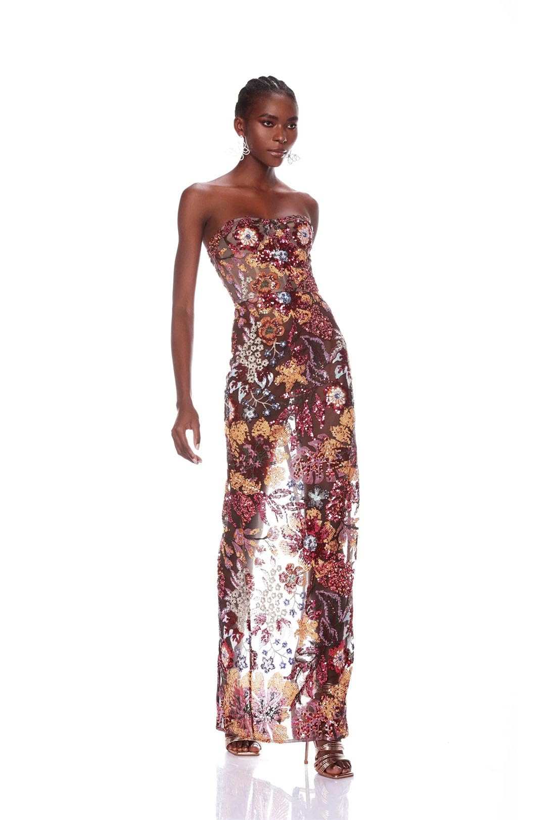 Women's Sexy Off The Shoulder Embroidery Flowers Bodycon Mid-Calf Dress Red L