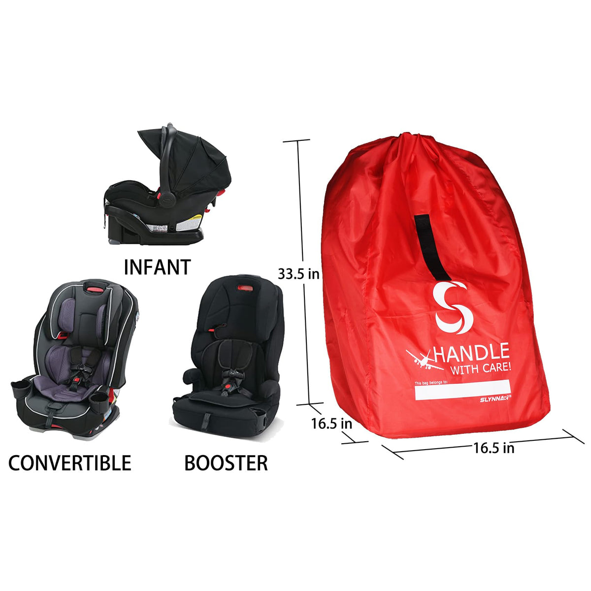 SLYNNAR Car Seat Travel Bag for Airplane - Fits Convertible Car Seats, Infant