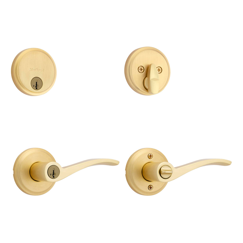 Kwikset Sedona Front Door Lock Handle and Deadbolt Combo Set, Satin Brass, Pick
