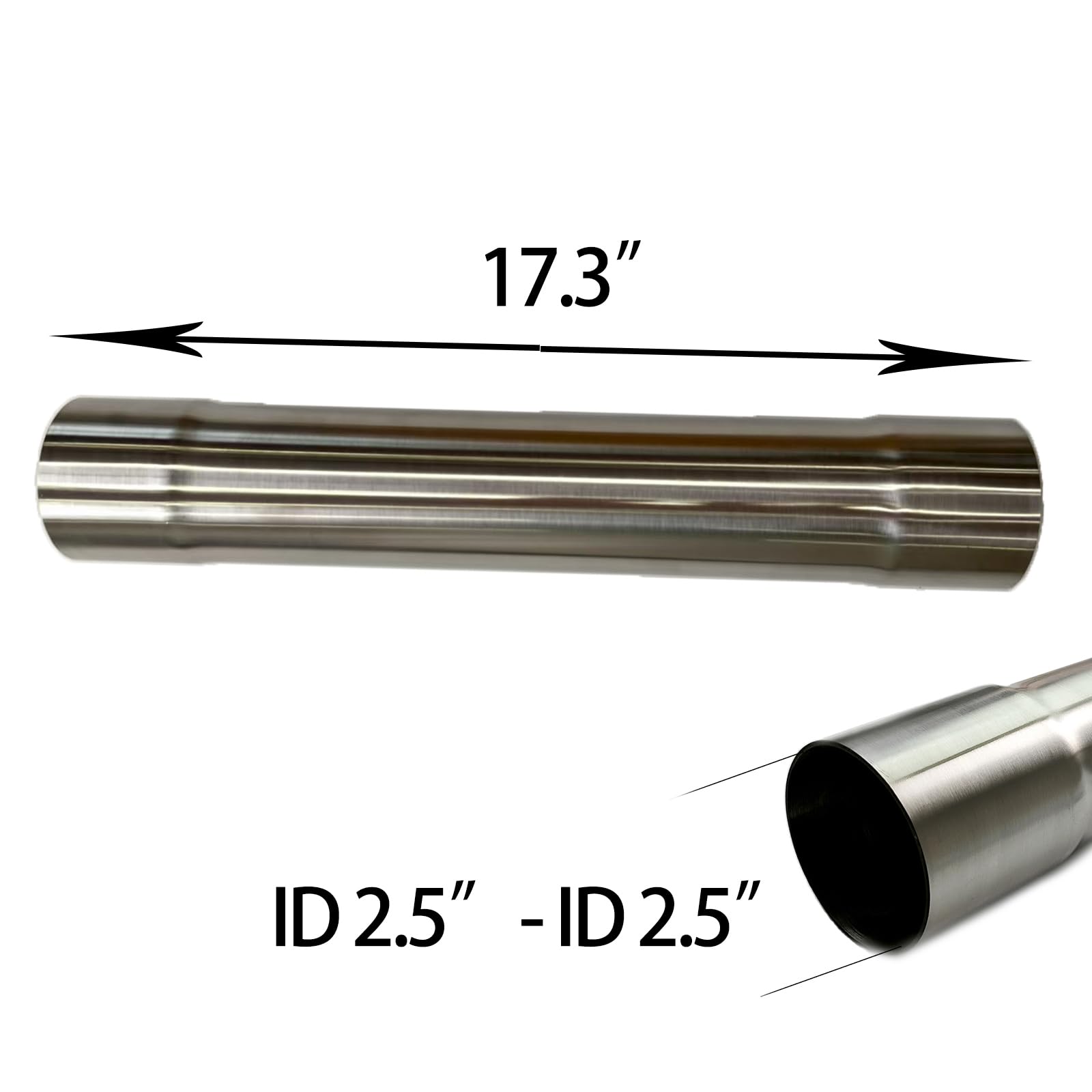 2.5" ID to 2.5" ID Tailpipe Extension, 17.3" Stainless Steel 304 Exhaust Pipe