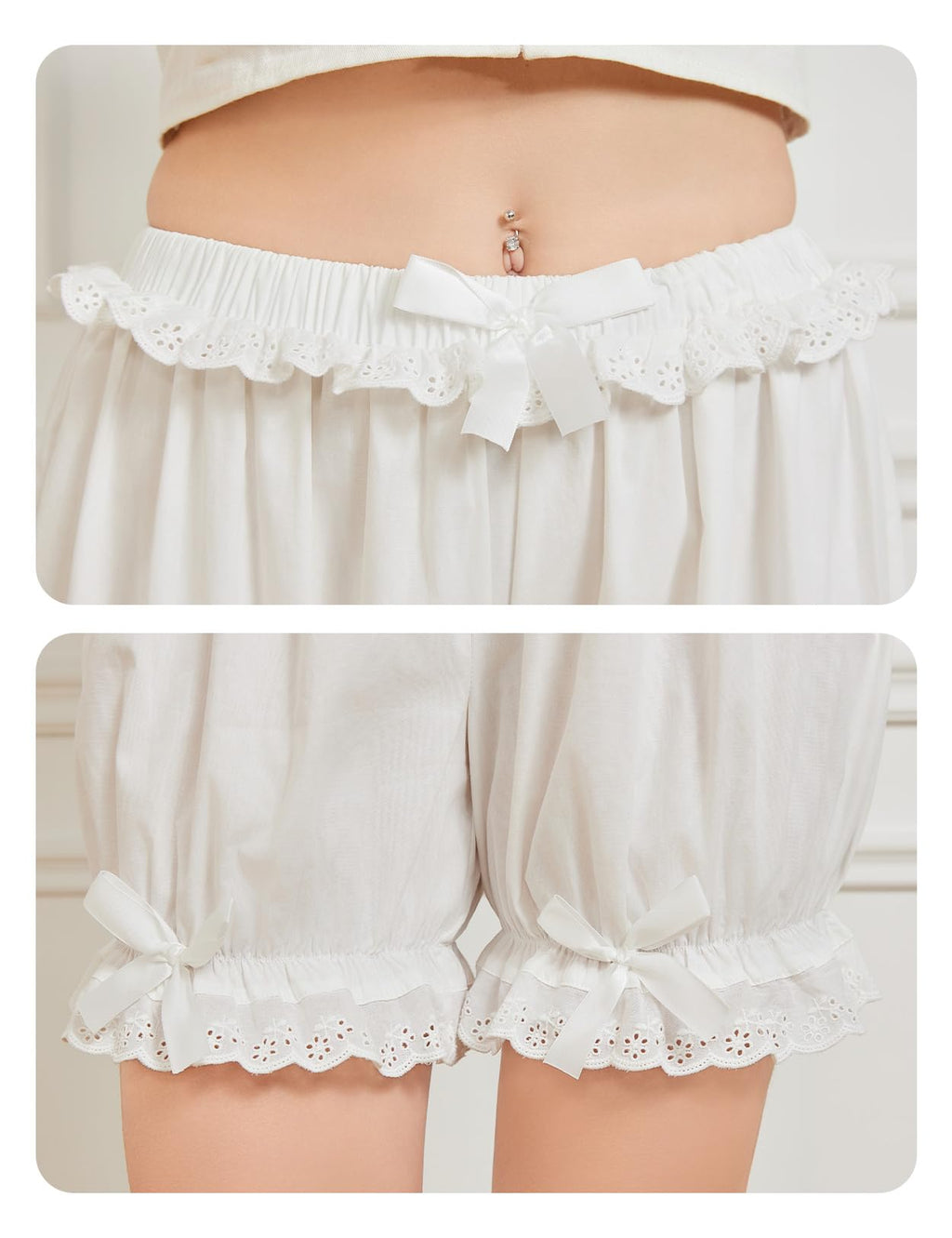 BEAUZSUZSANA Women Lolita Shorts Cotton Victorian Bloomers Pumpkin Lace