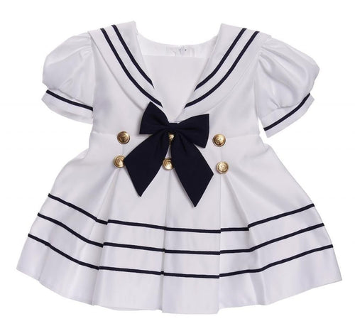 iGirlDress Girls Nautical Sailor Dress w/ Hat White Toddler 4T