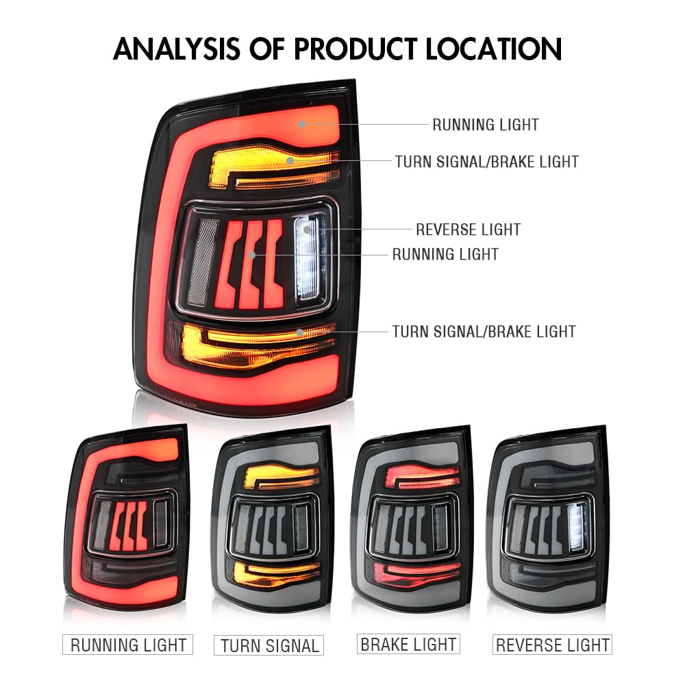 Tail Lights for 2009-2018 Ram 1500/2500/3500 & Classic with Startup Animation Sequential Turn Signal Optimize Upgrade Options (SMOKE-WHITE)