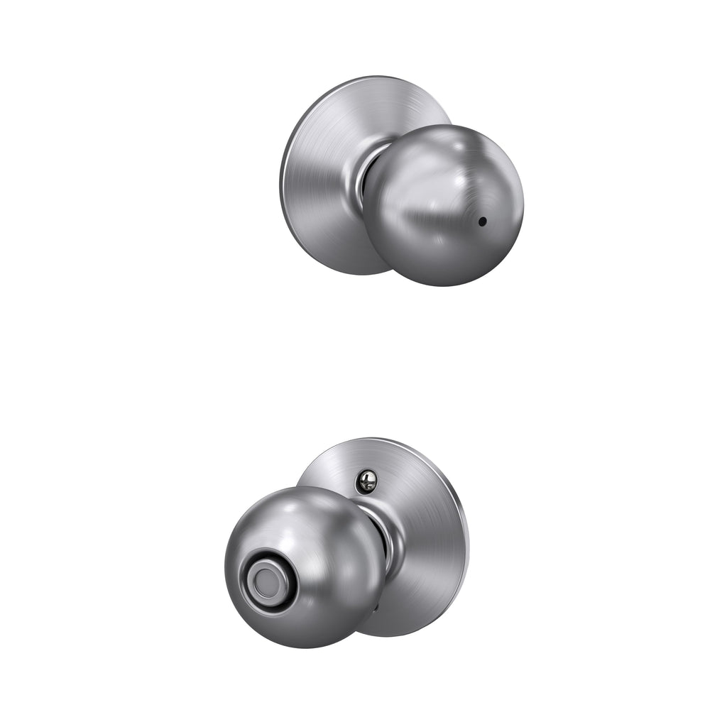SCHLAGE Orbit Bed/Bath Privacy Door Knob with Lock, Satin Chrome