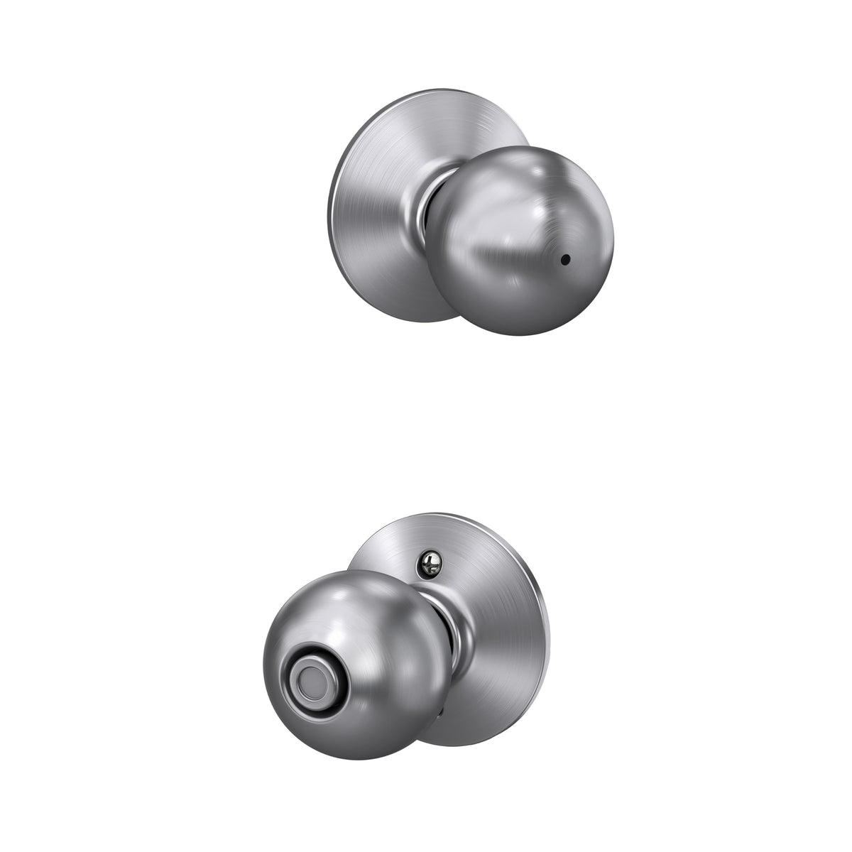 SCHLAGE Orbit Bed/Bath Privacy Door Knob with Lock, Satin Chrome