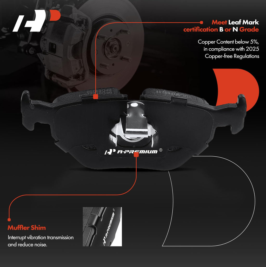 A-Premium 10.86 In (275.8mm) Rear Vented Brake Rotors and Ceramic Pads Kit