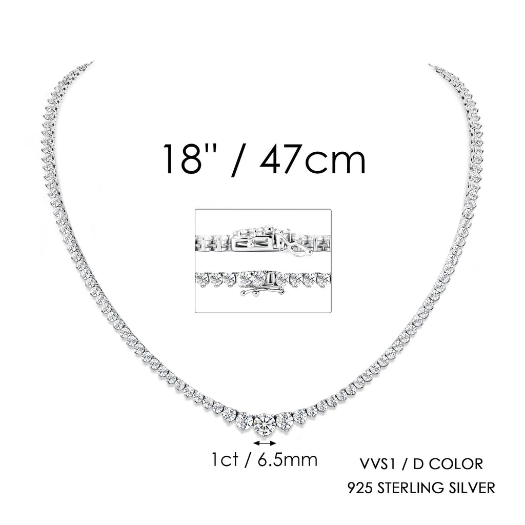 925 Sterling Silver Moissanite Tennis Chain Necklace 18" 14K White Gold Plated