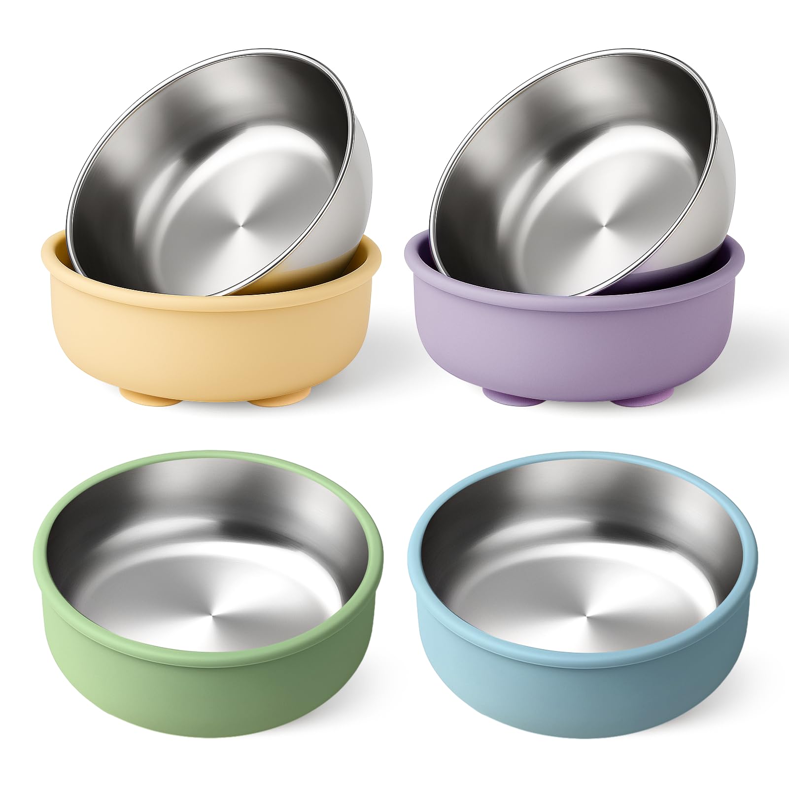 Mity rain 4-Pack Baby Bowls with Suction,Stainless Steel Toddler Bowl with