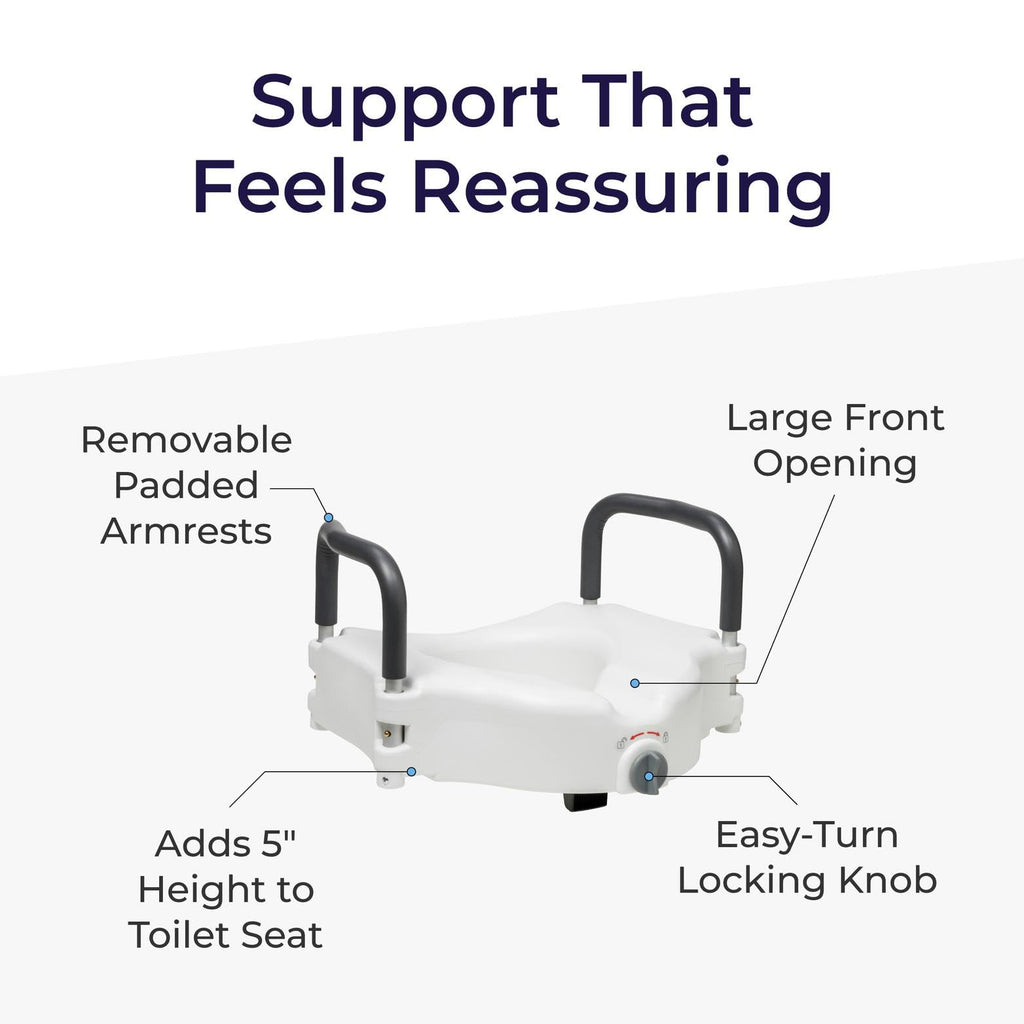 Drive Medical RTL12027RA 2-in-1 Raised Toilet Seat with Removable Padded Arms,