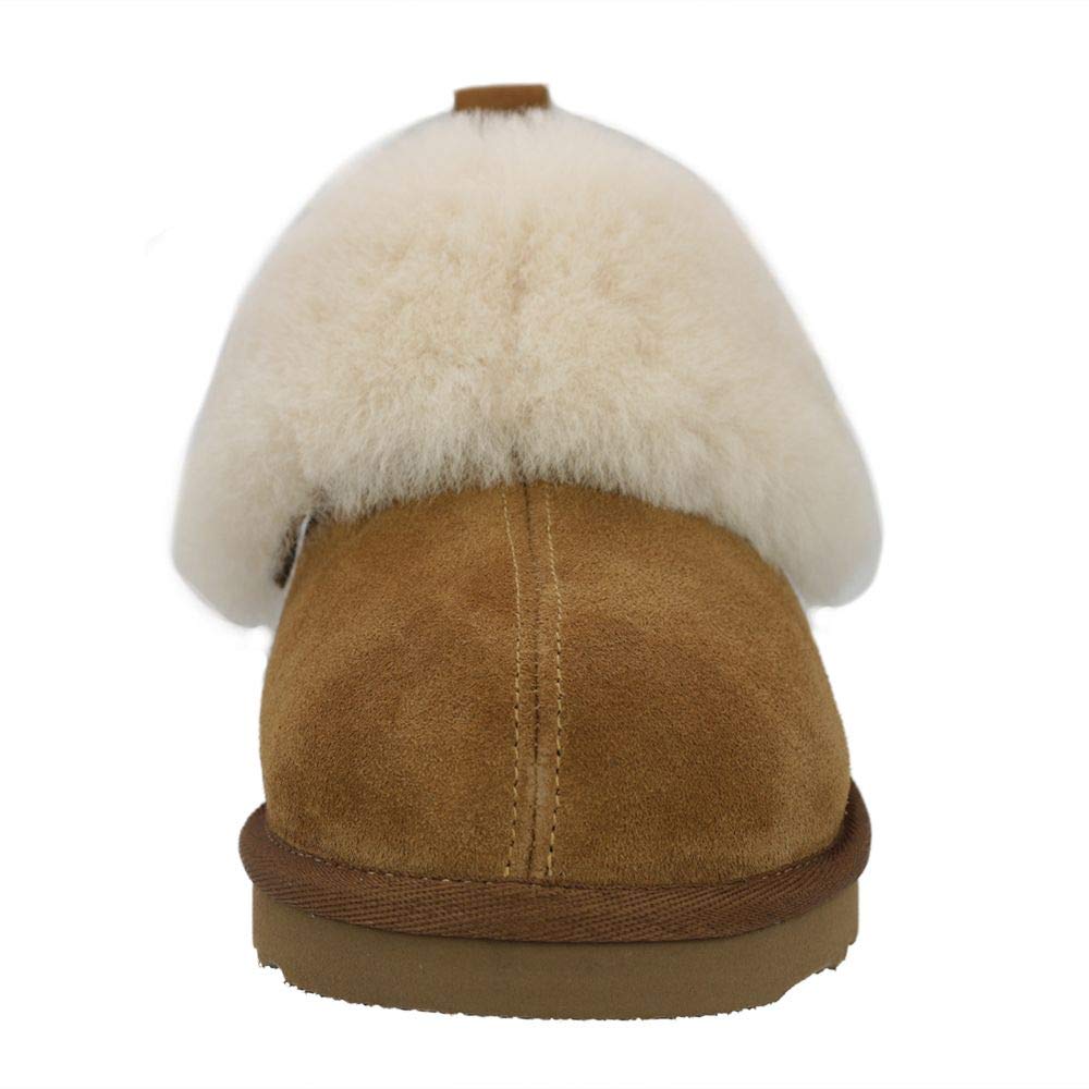 PAMIR Women's Winter Warm House Shoes & Slipper Boots - Indoor Outdoor Ankle Booties with Genuine Suede, Sheepskin Trim & Memory Foam, Chestnut, Size 8 US
