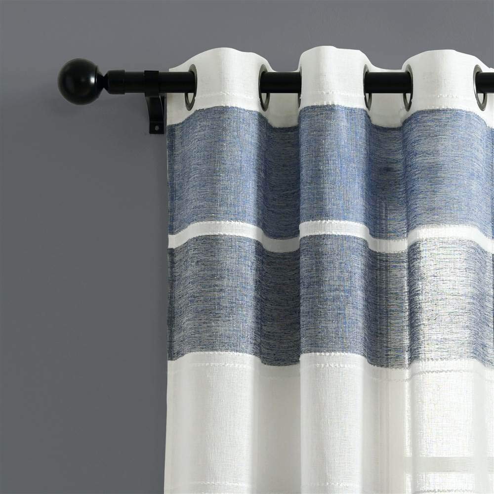Lush Decor Navy Textured Striped Sheer Curtain Panels 84x38 Pair