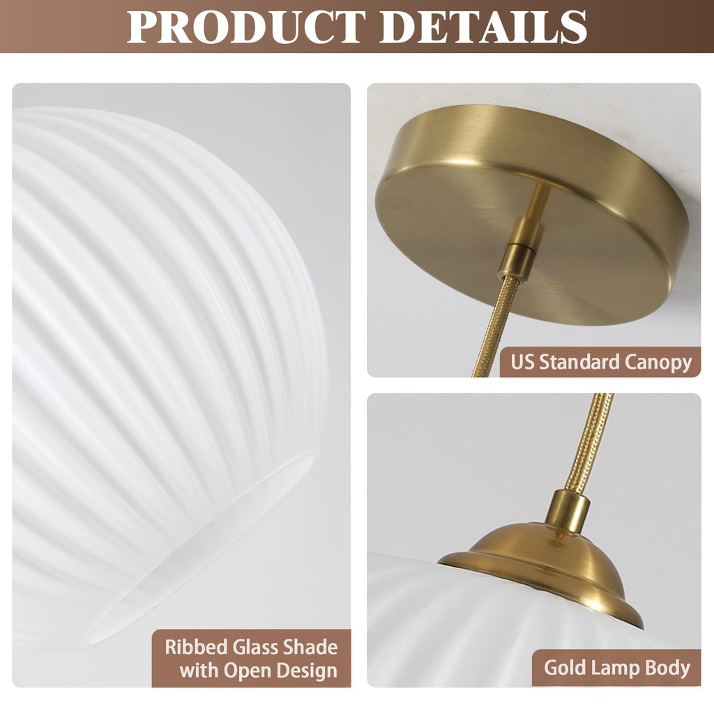 KCO Lighting Gold White Glass Globe Pendant Light Mid Century Kitchen Island