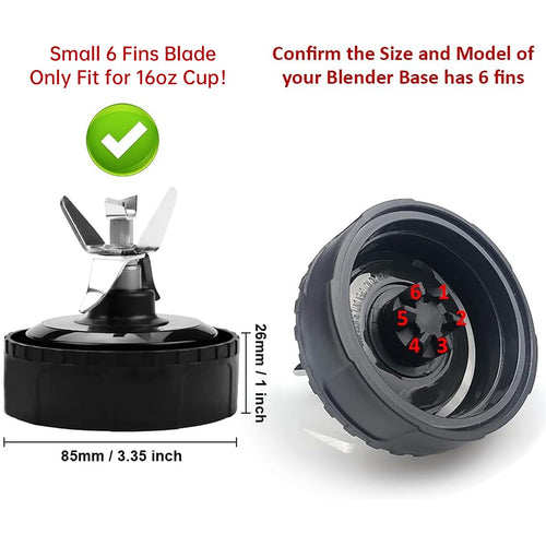 6 Fin Replacement Blade for Ninja Blender 16oz Cup Fit BL660 BL770 BL780
