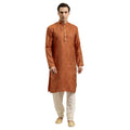 Sojanya (Since 1958 Men'S Jacquard Silk Orange & Gold Kurta & Off-White Churidar