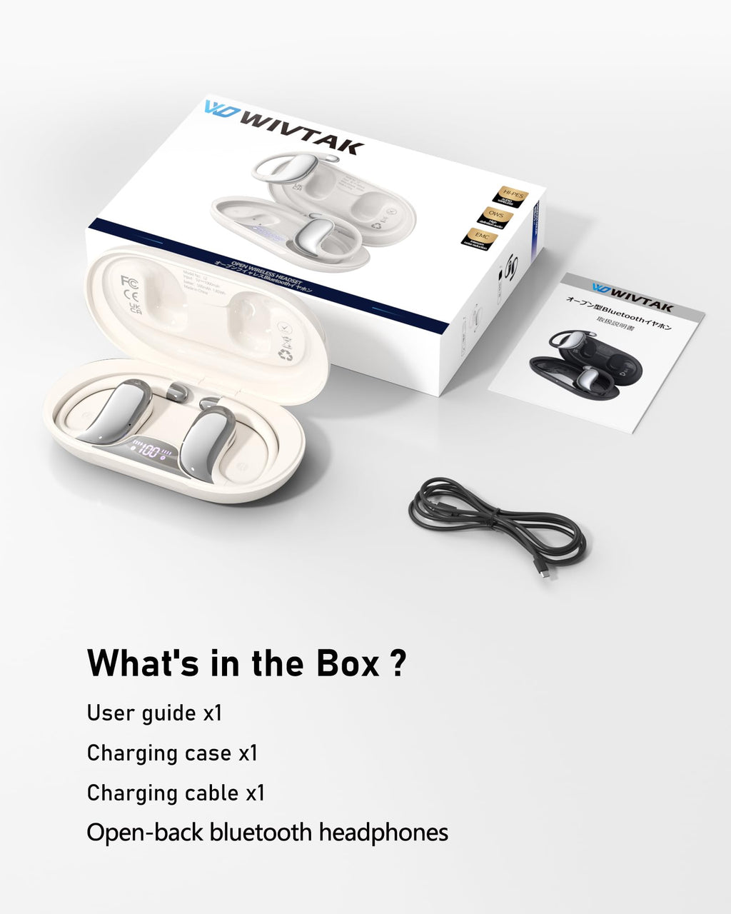 WIVTAK Open Ear Headphones Bluetooth 5.4, 62H Playtime, Air Conduction Wireless
