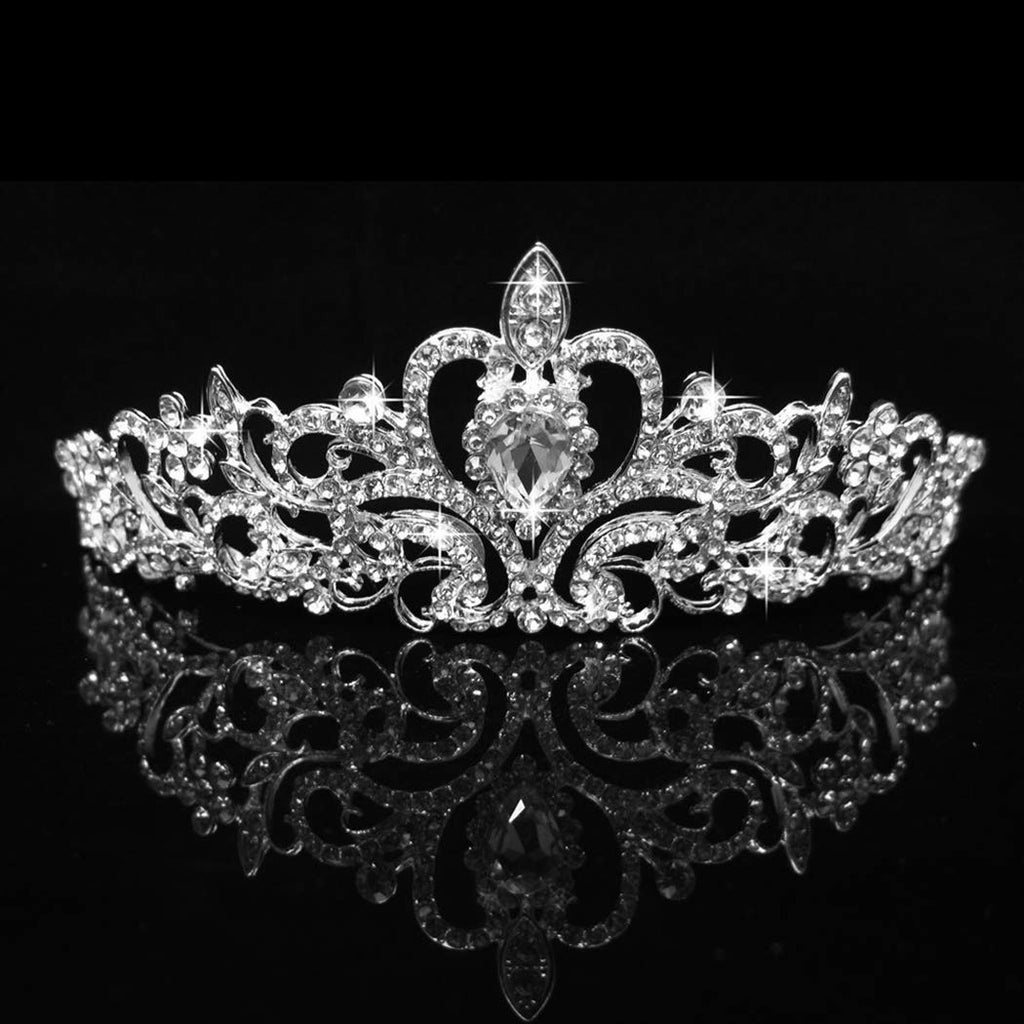 COCIDE Silver Jewelry Set Women Crystal Tiara Necklace Earrings Set