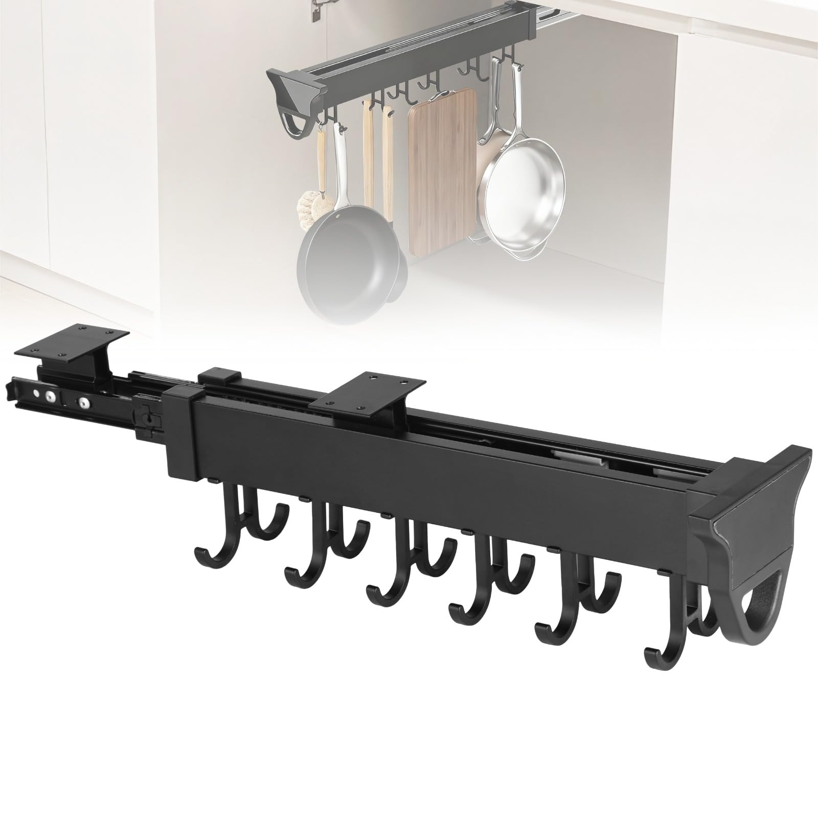 Homaisson Pull Out Pot Rack 12 Hook Sliding Under Cabinet Organizer Pots Pans