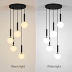 5 Light Black Globe Pendant Light Mid Century Modern Milk Glass Kitchen Island