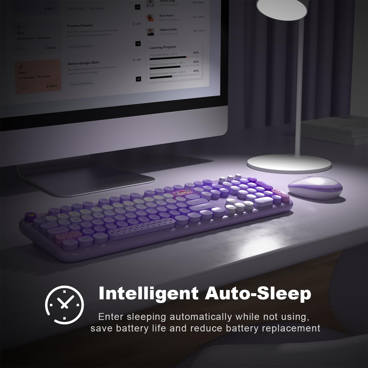 Wireless Keyboard and Mouse, SQMD Colorful Typewriter Retro Keyboard with Round