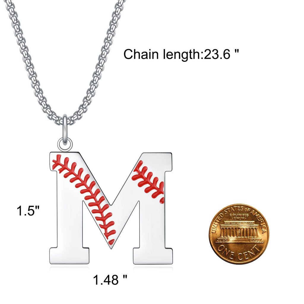 VEEHOO Baseball Necklace for Men Boys,Initial A-Z Letter Baseball Jewelry