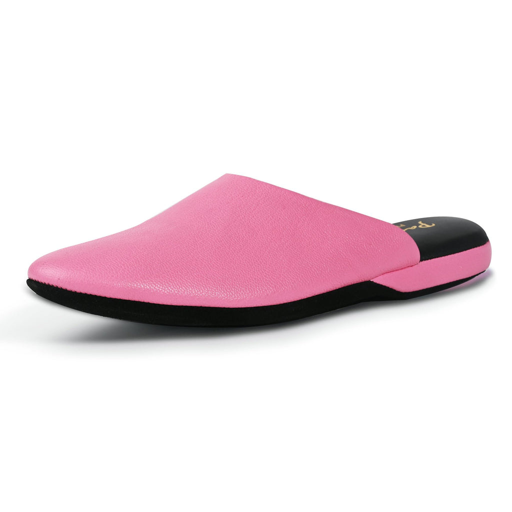 PAMIR Women's Genuine Full-Grain Leather Scuff Slippers, Rose pink, US 8 M