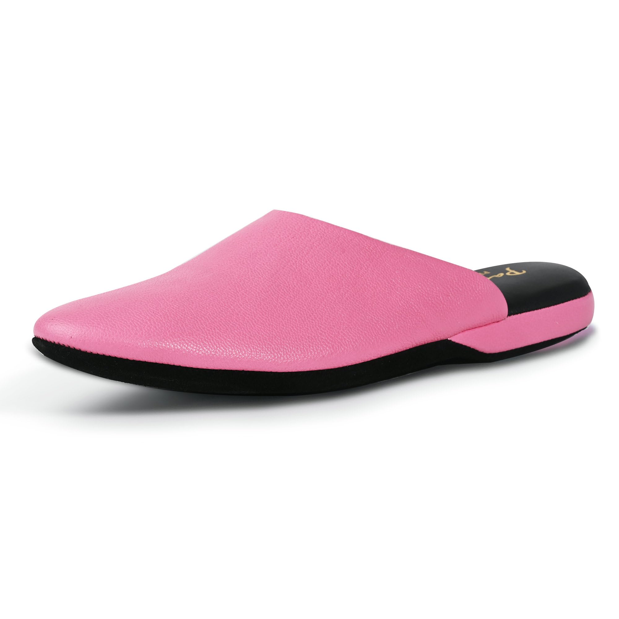 PAMIR Women's Genuine Full-Grain Leather Scuff Slippers, Rose pink, US 8 M