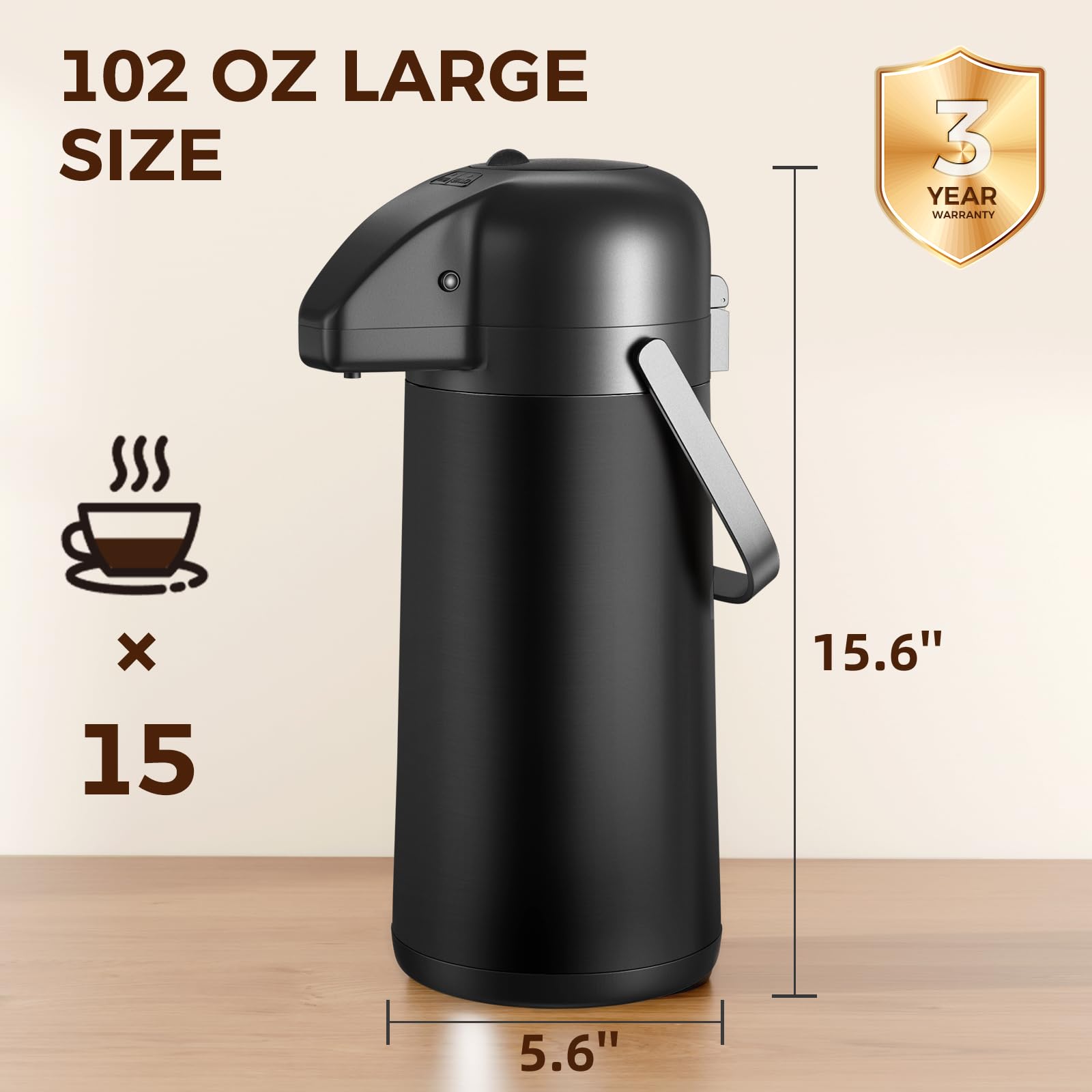 Coffee Carafe for Keeping Hot - Gezoss 102OZ / 3L Airpot Coffee Dispenser with