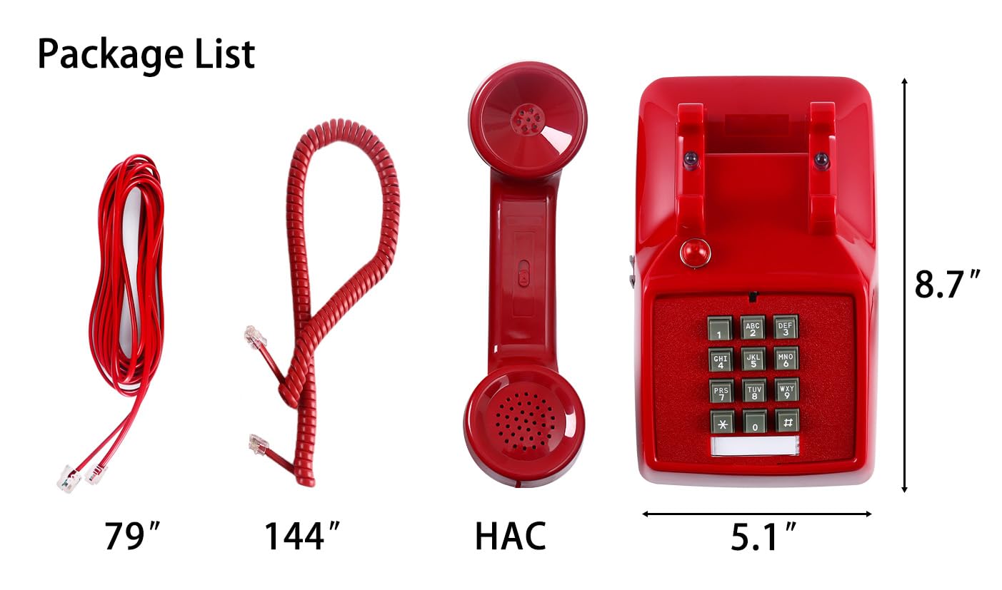 Traditional Red Landline Phone, Retro Corded Telephone Visible Ringing