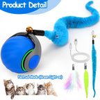 Interactive Cat Toy Ball - Speedy Cat Toys for Indoor Cats with Feather Tails