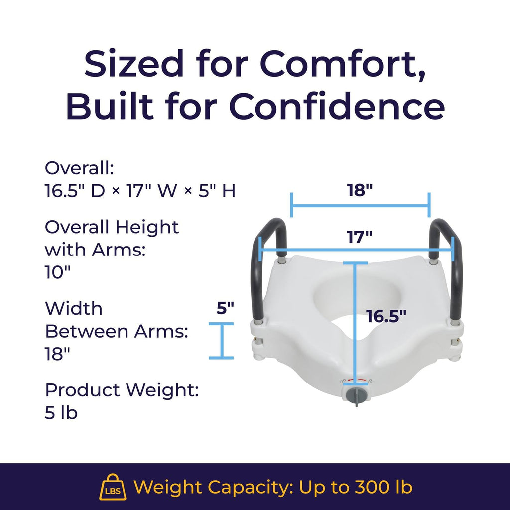 Open Box Drive Medical 2-in-1 Raised Toilet Seat with Removable Padded Arms