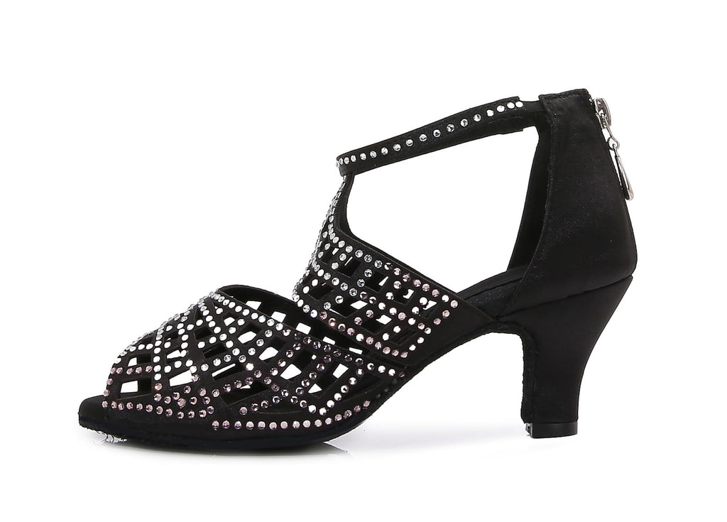 Inboopark Latin Ballroom Shoes for Women Sparkly Dance Wedding Sandals B611 Black 2.5" Heel US 7.5