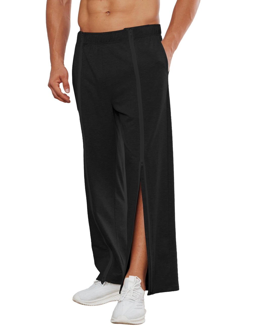 Deyeek Mens Tear Away Sweatpants Full Zipper Legs Open Bottom Post Surgery Pants