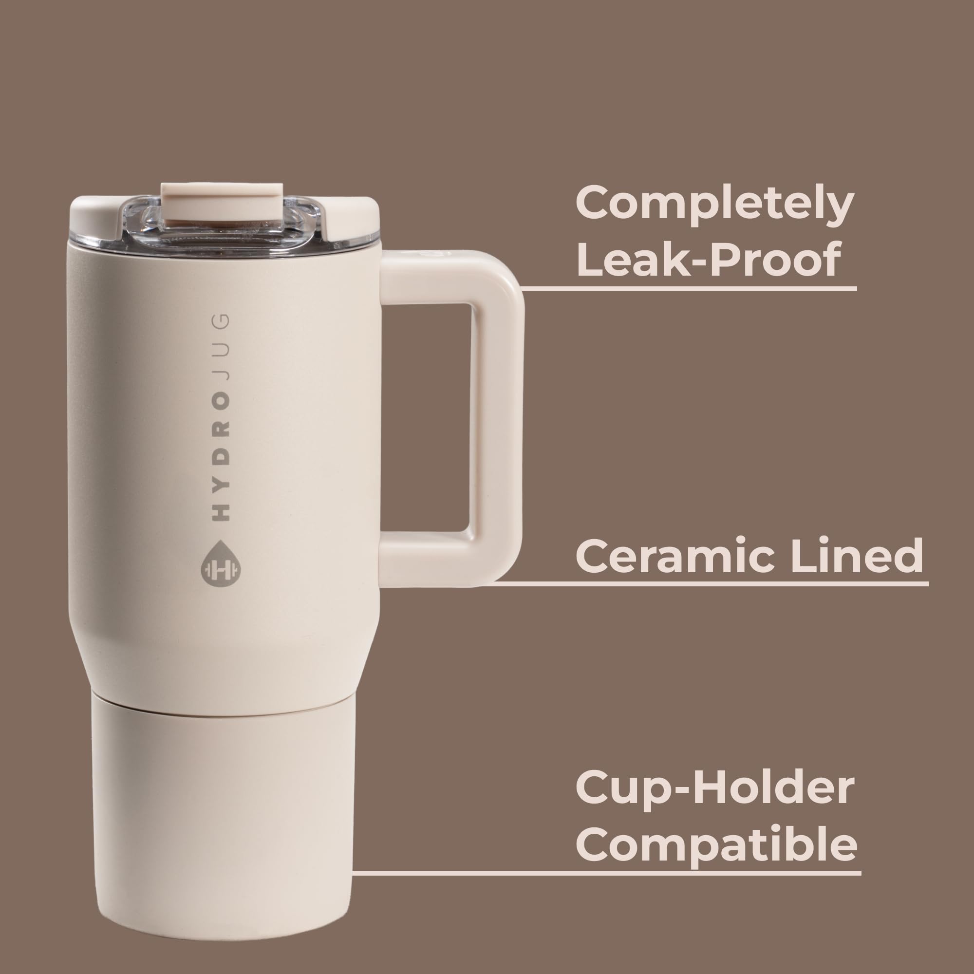 HydroJug Coffee Traveler 20oz Ceramic Lined Mug w/Handle Dune