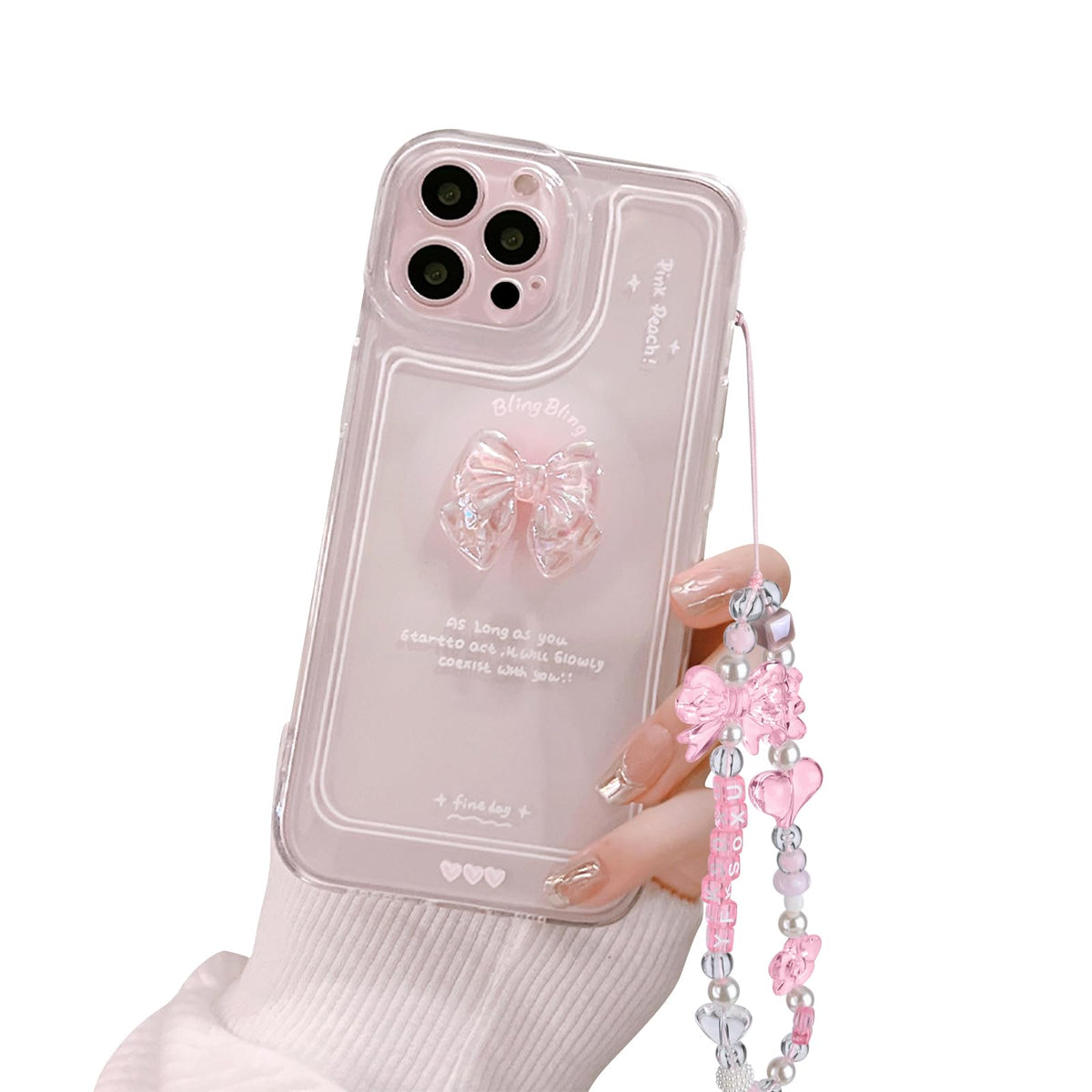 Ownest Compatible for iPhone 14 Pro Max Cute 3D Pink Bowknot Slim Clear
