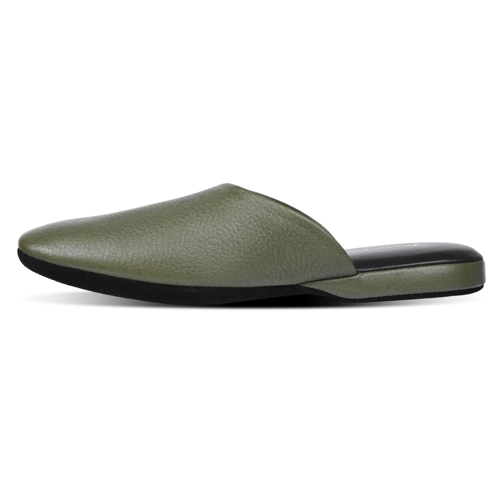 PAMIR Women's Genuine Full-Grain Leather Scuff Slippers, Avocado, US 7 M